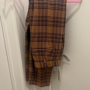 Aritzia Tan Brown Plaid Pant 8 NWT